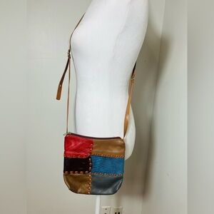 Small Leather Boho Patchwork‎ Crossbody Bag Boho Festival Adjustable Strap Zip
